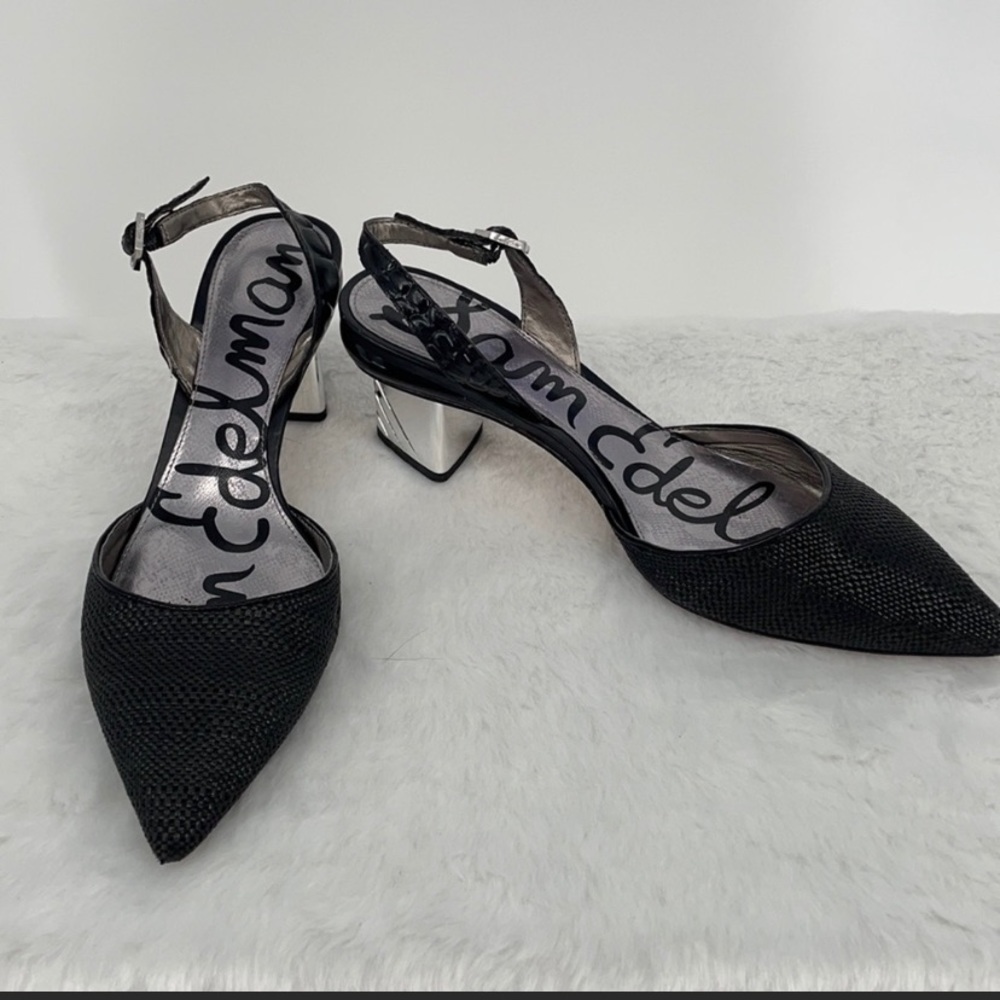 Sam Edelman black shiny heel sling back high heels